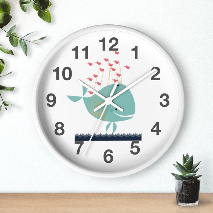 Nursery Wall Clock No Ticking Ocean Whale, Kids Wall Clock, Nursery Large Wall Clock, Silent Nursery Wall Clock, Kids Wall Decor | Pippa + June