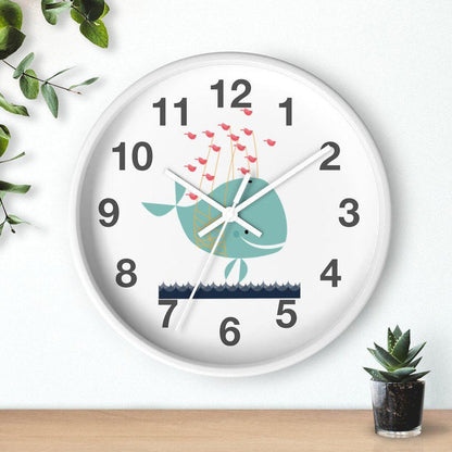 Nursery Wall Clock No Ticking Ocean Whale, Kids Wall Clock, Nursery Large Wall Clock, Silent Nursery Wall Clock, Kids Wall Decor | Pippa + June