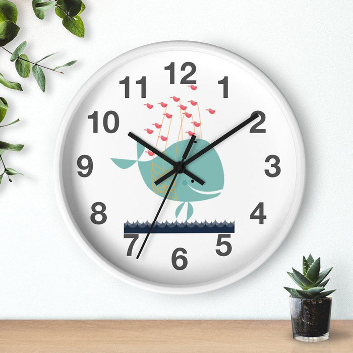 Nursery Wall Clock No Ticking Ocean Whale, Kids Wall Clock, Nursery Large Wall Clock, Silent Nursery Wall Clock, Kids Wall Decor | Pippa + June