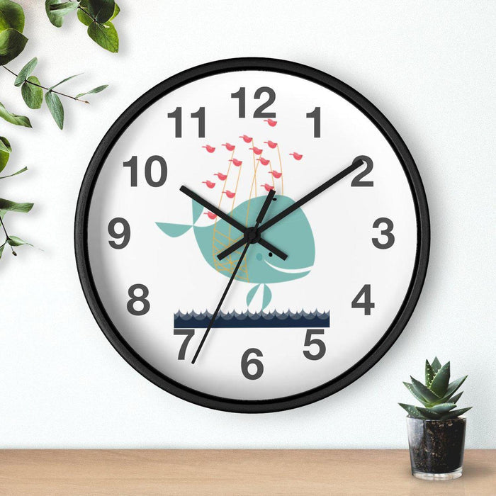 Nursery Wall Clock No Ticking Ocean Whale, Kids Wall Clock, Nursery Large Wall Clock, Silent Nursery Wall Clock, Kids Wall Decor | Pippa + June