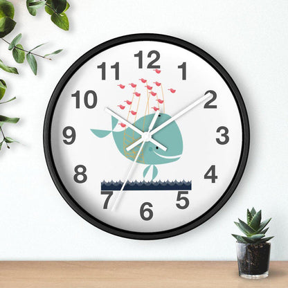 Nursery Wall Clock No Ticking Ocean Whale, Kids Wall Clock, Nursery Large Wall Clock, Silent Nursery Wall Clock, Kids Wall Decor | Pippa + June