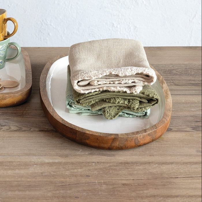 White Enameled Mango Wood Tray