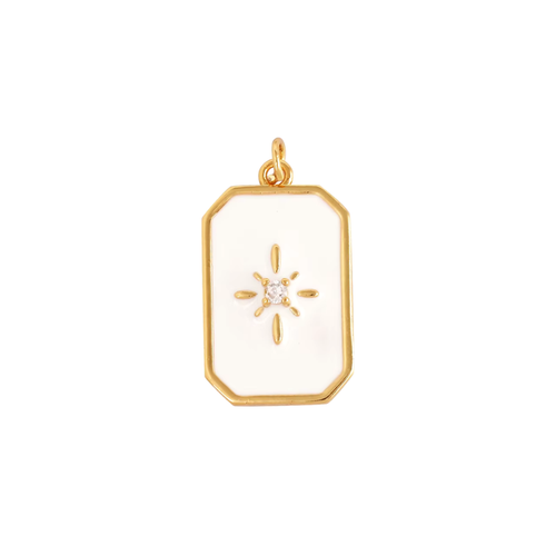 Gold white radiance sunburst enamel charm for jewelry gift from Magnolias Home Decor