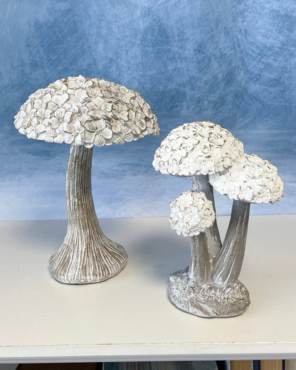Whitewashed Resin Floral Top Mushroom -2 Sizes