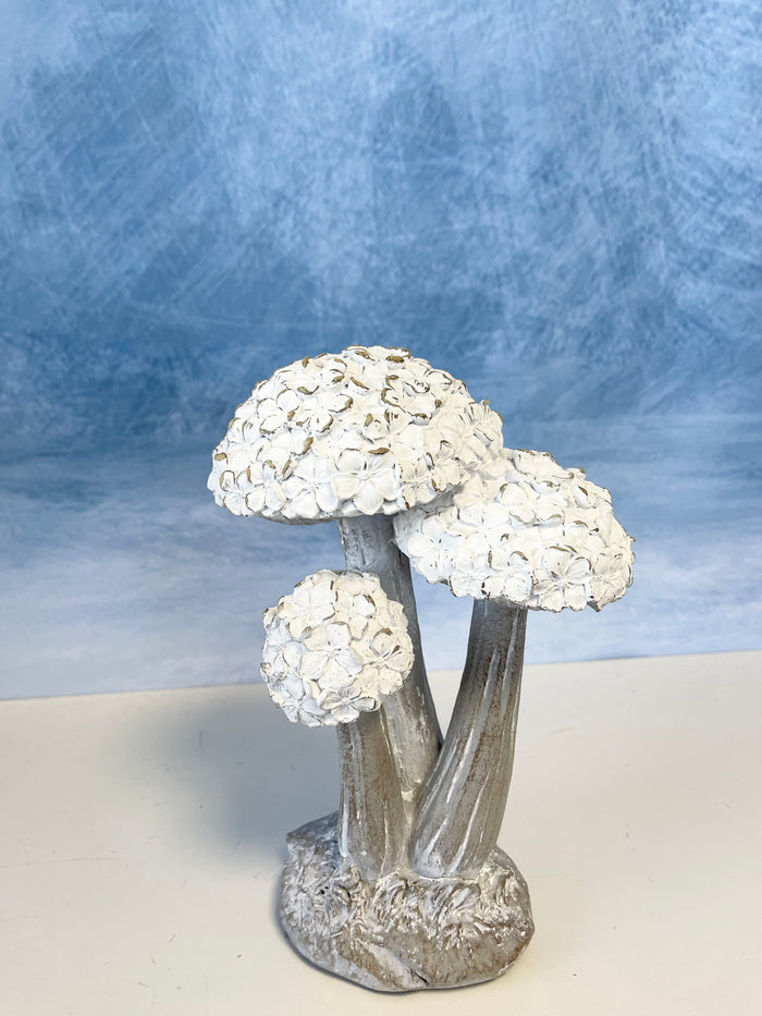 Whitewashed Resin Floral Top Mushroom -2 Sizes