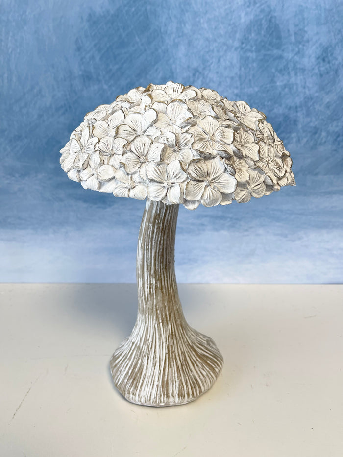 Whitewashed Resin Floral Top Mushroom -2 Sizes