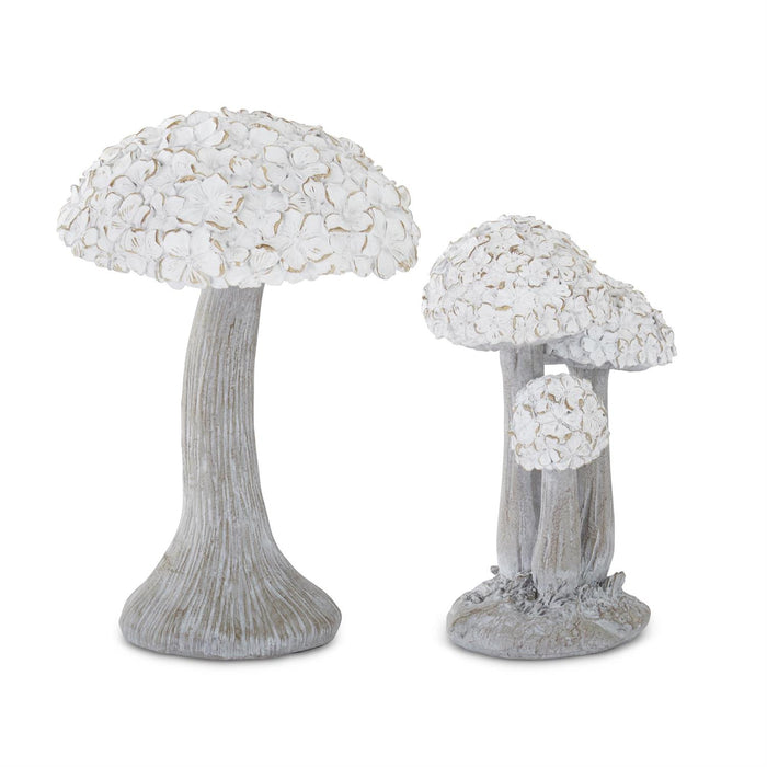 Whitewashed Resin Floral Top Mushroom -2 Sizes