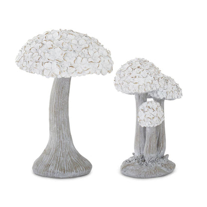 Whitewashed Resin Floral Top Mushroom -2 Sizes