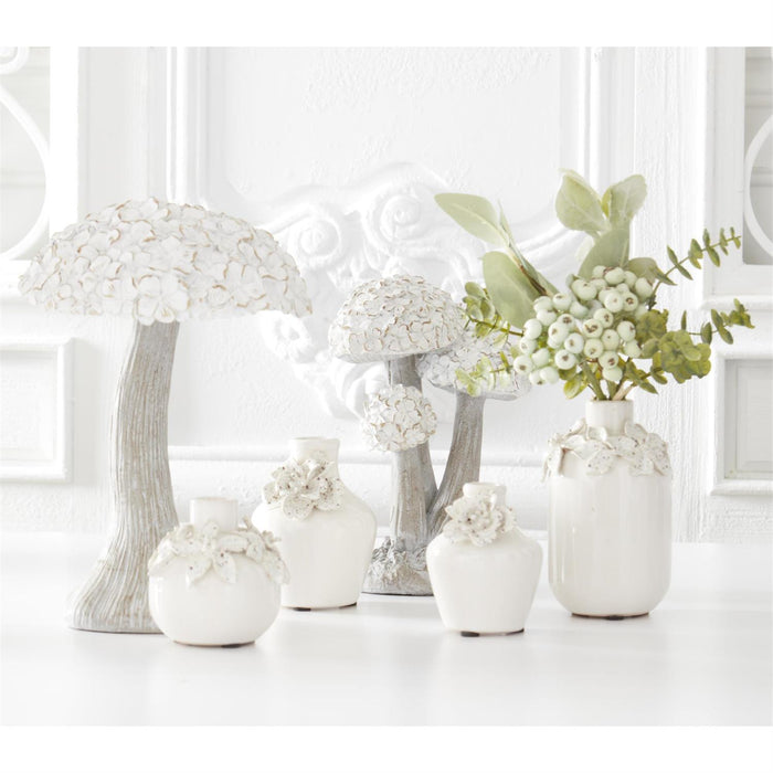 Whitewashed Resin Floral Top Mushroom -2 Sizes