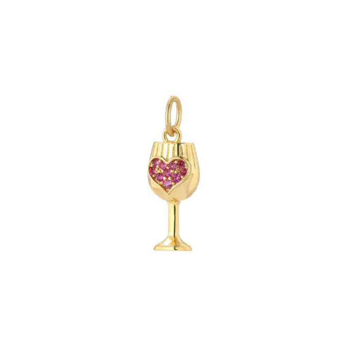 Gold wine glass heart charm for jewelry gift from Magnolias Home Decor